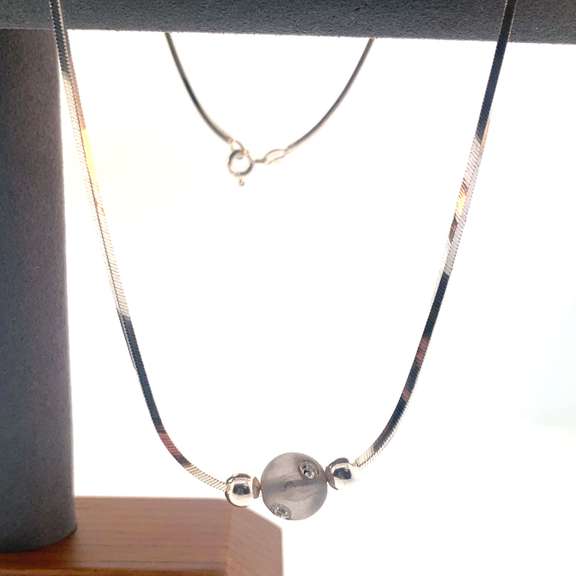Sterling silver necklace with silver, light grey and dark grey beads