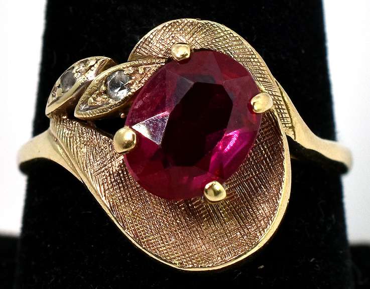 Bold Textured Ruby Ring in Yellow Gold