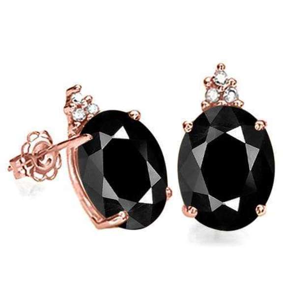 SOLID 10KT ROSE GOLD OVAL 1.85CT MIDNIGHT BLUE SAPPHIRE AND 6 DIAMONDS EARRINGS STUD