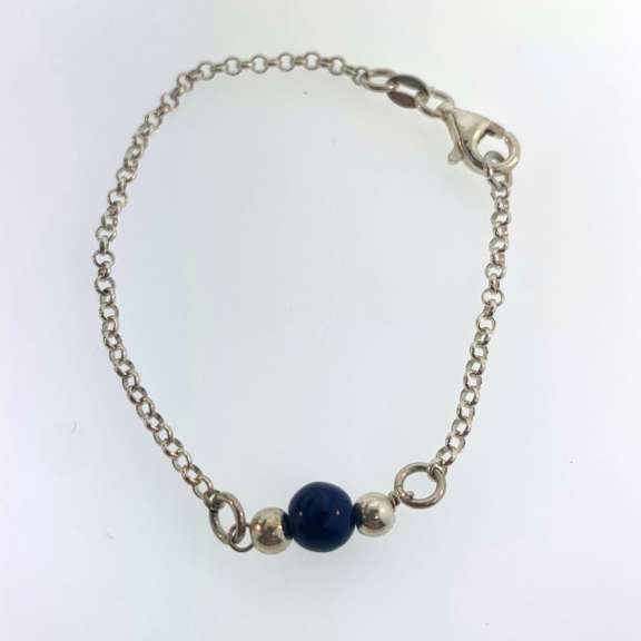 Sterling silver bracelet with blue and silver beads
