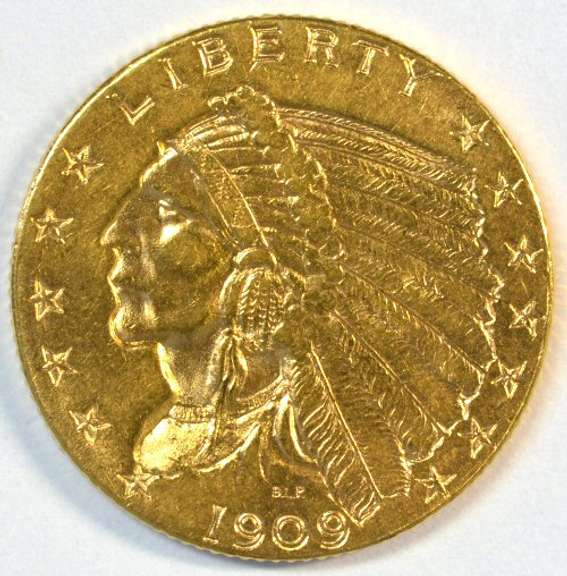 Better date 1909 US $2.50 Indian Gold Piece. Choice BU