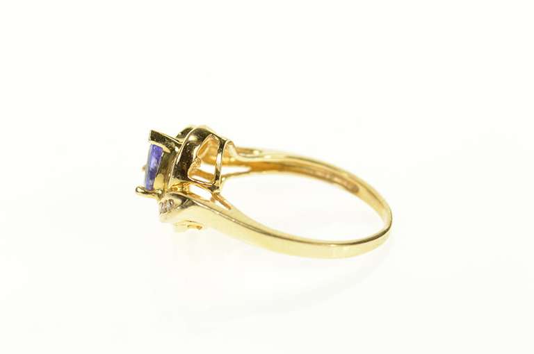 14K Yellow Gold Tanzanite Diamond Swirl Halo Statement Ring