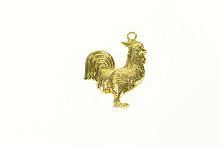 14K Yellow Gold 3D Rooster Farm Animal Morning Symbol Charm/Pendant