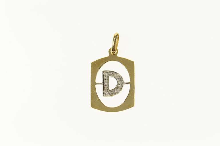 14K Yellow Gold D Monogram Diamond Initial Name Tag Charm/Pendant
