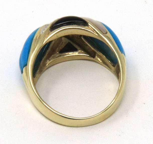 Fabulous Turquoise, Onyx, Mop and Diamond Ring