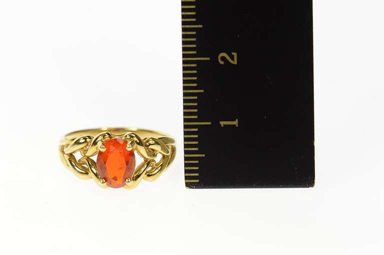 14K Yellow Gold Oval Syn. Mexican Fire Opal Knot Braid Ring