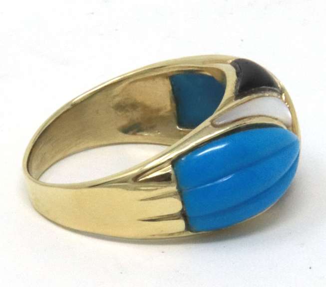 Fabulous Turquoise, Onyx, Mop and Diamond Ring