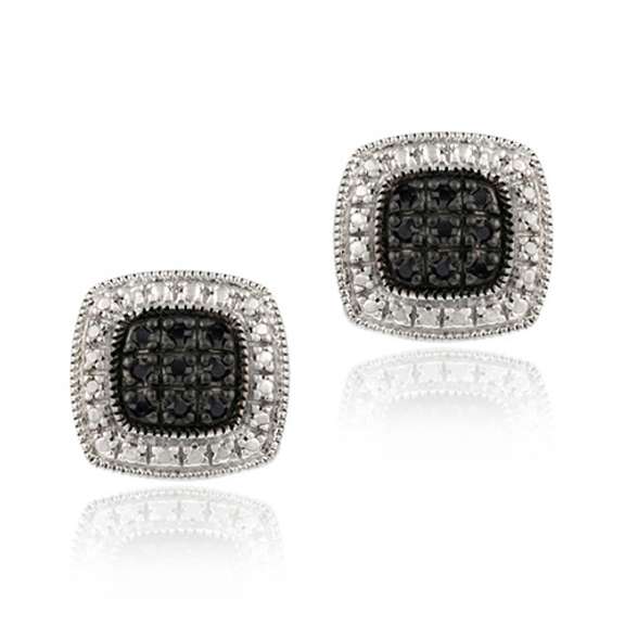 Sterling Silver 1/5ct Black Diamond Square Earrings