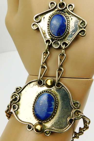 Vintage Silver & Lapis Slave Bracelet