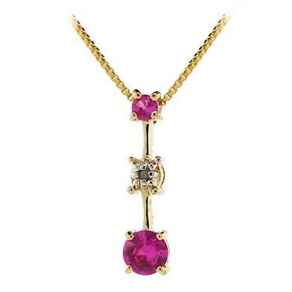 18K Gold over Sterling Silver Past Present Future Created Pink Sapphire & Diamond Necklace