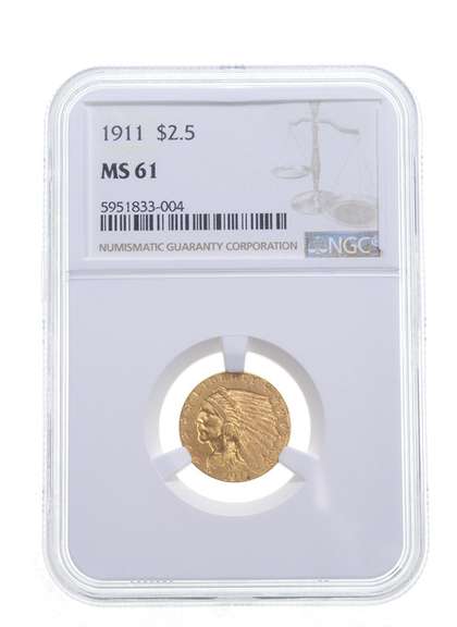 MS61 1911 $2.50 Indian Head Gold Quarter Eagle - Graded NGC