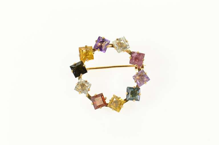14K Yellow Gold Retro Princess Sim. Multi Colored Stone Pin/Brooch