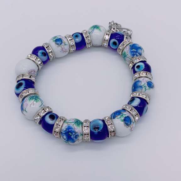 Hand Painted Porcelain & Evil Eye Bracelet