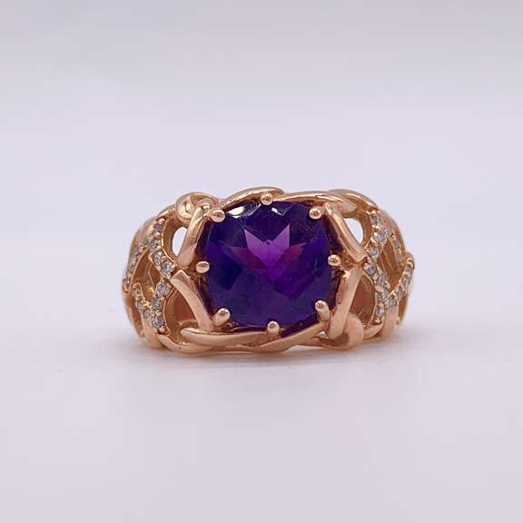 14kt Rose Gold, Amethyst, & Diamond Cocktail Ring