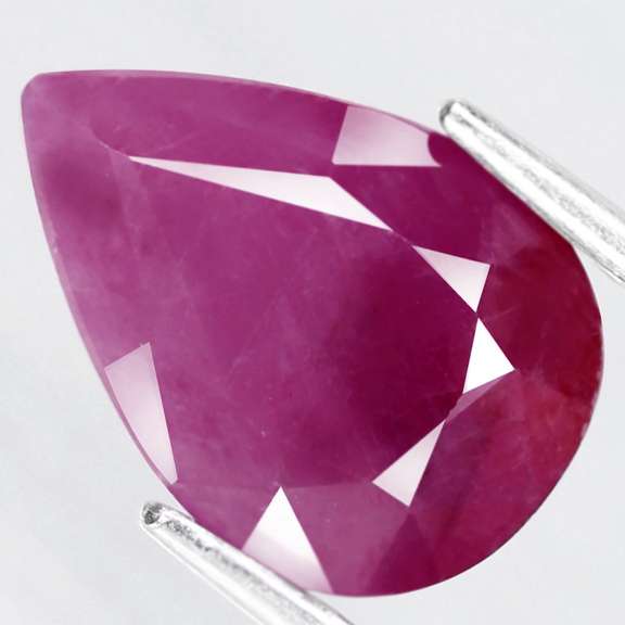 Silky 3.72ct untreated reddish violet pear cut Ruby