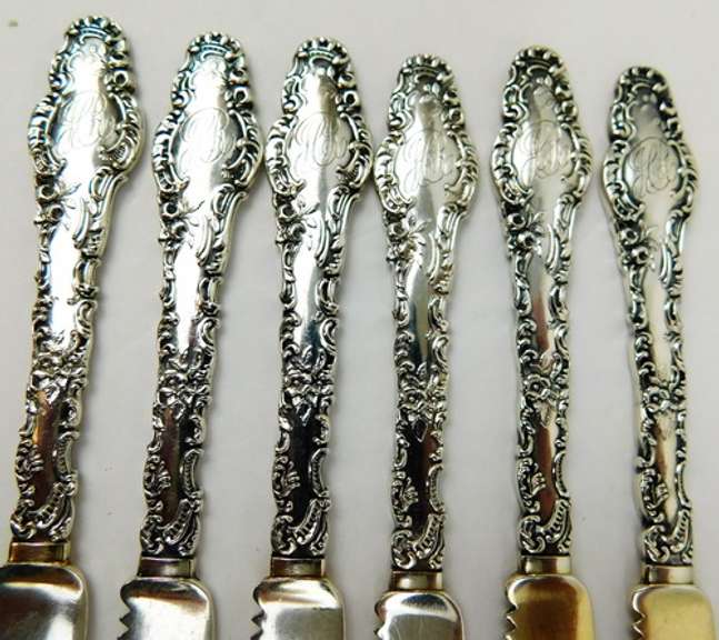 6 Antique Sterling Silver Fruit Knives, B.B. & B. Co.