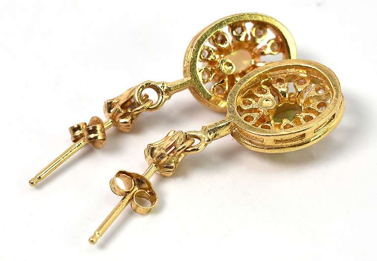 Entrancing Opal & Diamond Earrings in 14KT Yellow Gold