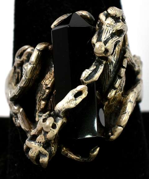 Heavy Onyx Dragon Ring in Sterling Silver