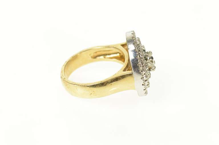 14K Yellow Gold 1.80 Ctw White & Green Diamond Halo Ring