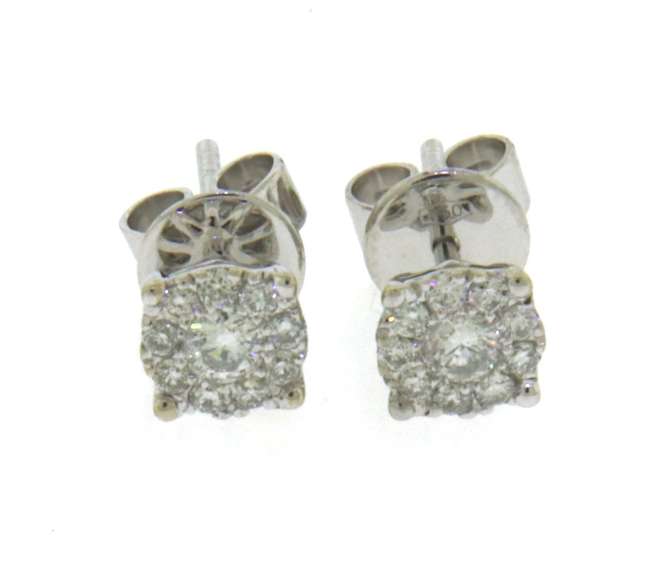 Brilliant White Gold Diamond Halo Cluster Earrings