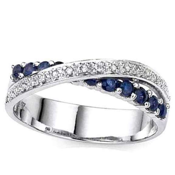 2/3 CT GENUINE SAPPHIRE & DIAMOND 925 STERLING SILVER BAND RING