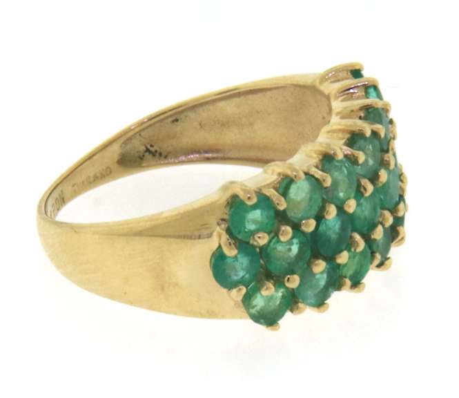 Fabulous Yellow Gold 3 Row Emerald Band