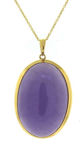 Precious Oval Purple Jade Cab Yellow Gold Necklace