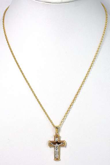 Beautiful Crucifix Necklace in 2-Tone 14KT Gold