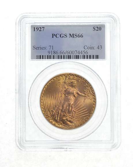 MS66 1927 $20 Saint-Gaudens Gold Double Eagle - Graded PCGS