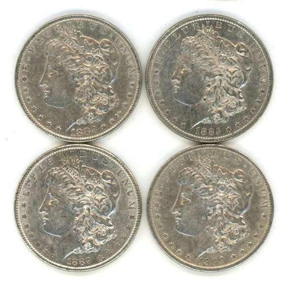 4 Diff. Upper Morgan Silver Dollars 1883 to 1900-O