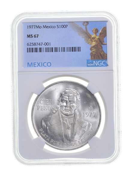 MS67 1977 Mo Mexico 100 Pesos Silver Coin - Graded NGC