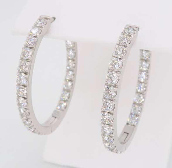 Oval Diamond Inside Out Hoop Earrings in 18k