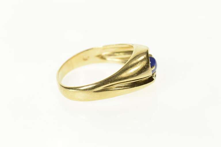 14K Yellow Gold Men's Syn. Blue Star Sapphire Retro Ring
