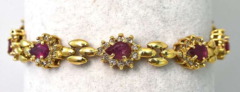 Stately Ruby & Diamond Bracelet in 14KT Yellow Gold