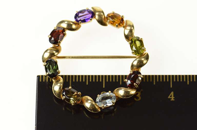 14K Yellow Gold Retro Topaz Garnet Andalusite Peridot Pin/Brooch