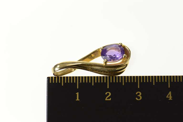 14K Yellow Gold Oval Amethyst Loop Design Drop Pendant