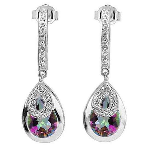 2.53 CT MISTIC TOPAZ & DIAMOND 925 STERLING SILVER DANGLE EARRINGS