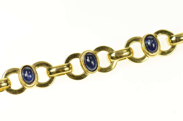 14K Yellow Gold Retro Sapphire Round Link Statement Bracelet