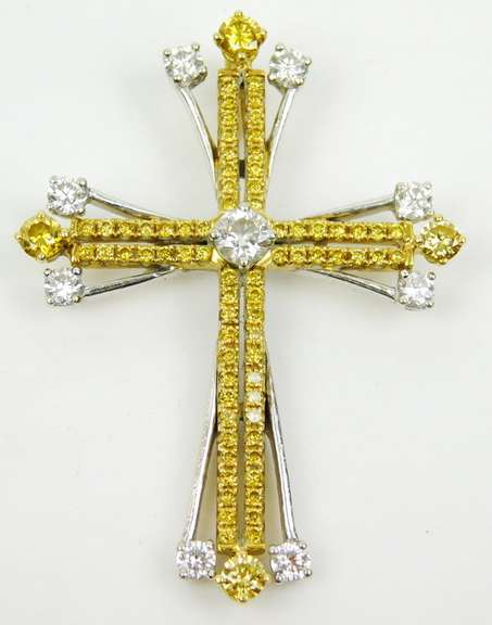 Finest 18K Gold Yellow & White Diamond Cross