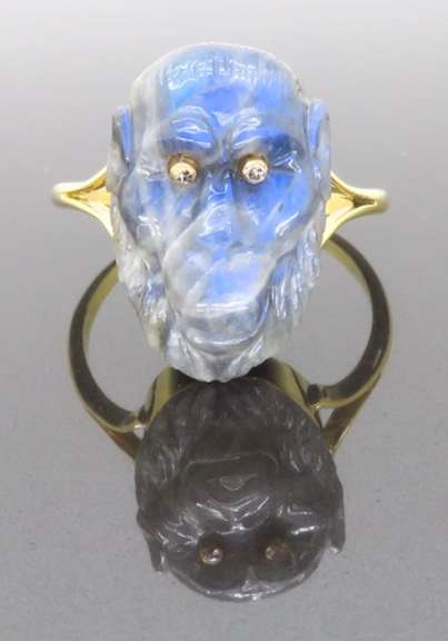 Labradorite & Diamond Gorilla Ring made in 18k Yellow Gold