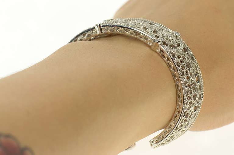 Sterling Silver Judith Ripka Filigree Floral Cuff Statement Bracelet