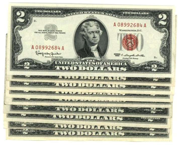 9 Crisp 1953/63 $2 Red Seal Notes. Very select