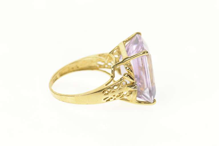 10K Yellow Gold Emerald Cut Amethyst Solitaire Cocktail Ring