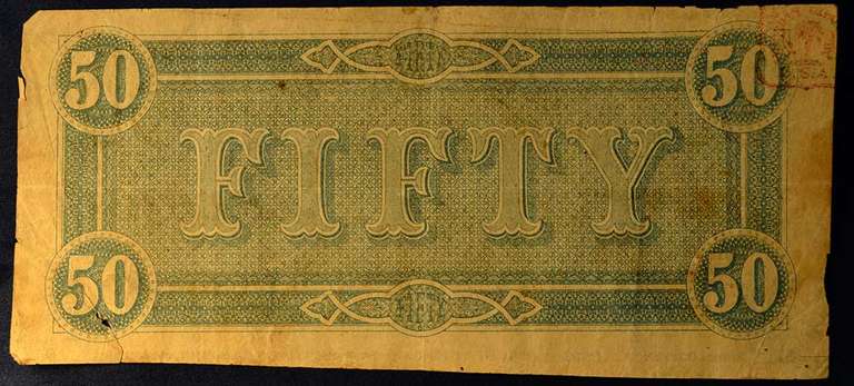 1864 Confederate States Of America $50 Richmond, Circulated.