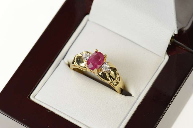 14K Yellow Gold 0.90 Ctw Natural Ruby Diamond Engagement Ring