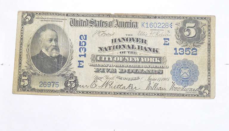 1902 $5 Hanover Nat'l Bank Of New York National Currency Large Note
