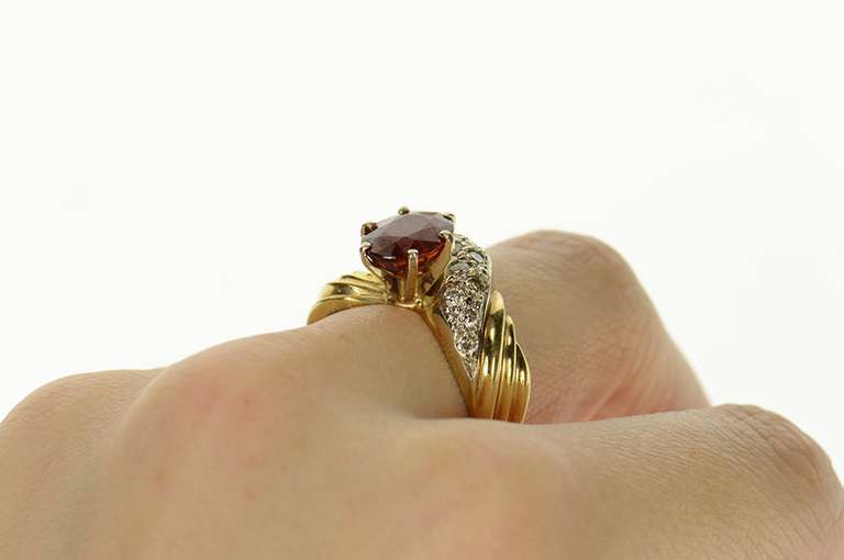 14K Yellow Gold Spessartine Garnet Diamond Swirl Cocktail Ring