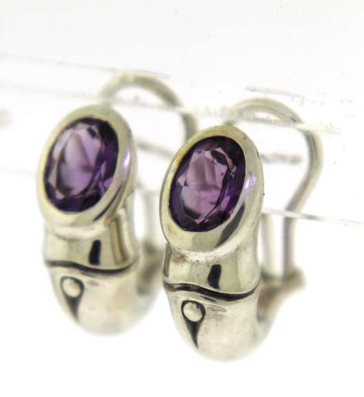 Sterling Silver John Hardy Amethyst Bamboo Earrings
