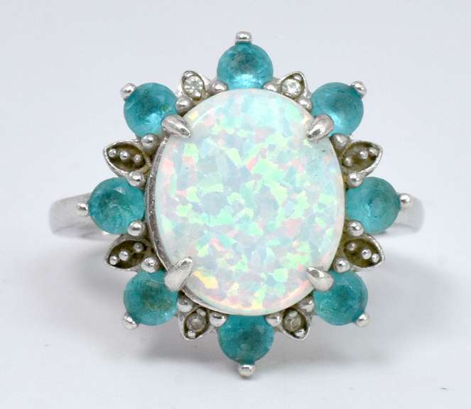 Synth Opal & CZ Ring in Sterling Silver