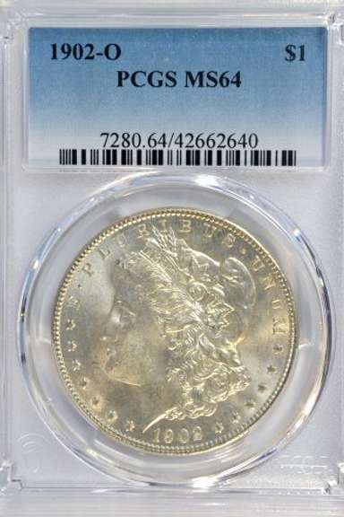 Blazing near Gem BU 1902-O Morgan Silver Dollar. PCGS MS64